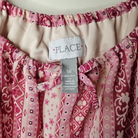 The Children's Place Girls Pink Beige Striped Ruffle Elastic Waist Dress Size 16 - Picture 5 of 13